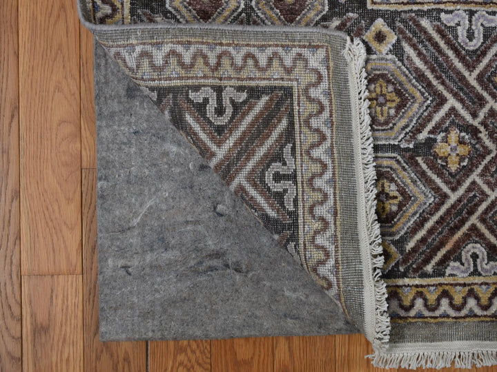 11'10" x 18'6" New Hand Knotted Grey Wool & Silk Rectangle Oriental Rug - MOA10278016