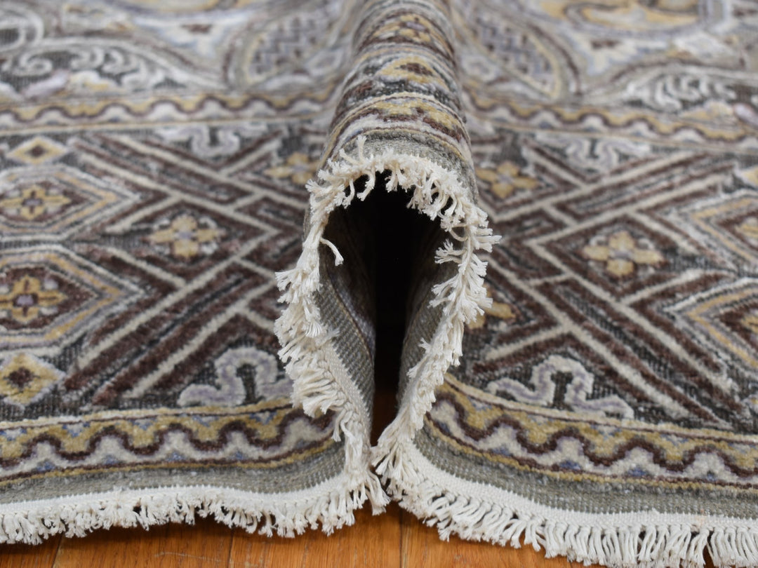 11'10" x 18'6" New Hand Knotted Grey Wool & Silk Rectangle Oriental Rug - MOA10278016