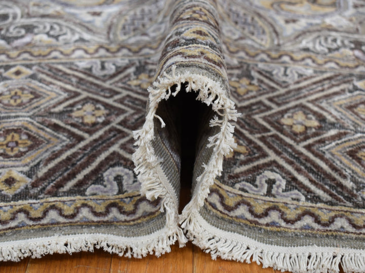 11'10" x 18'6" New Hand Knotted Grey Wool & Silk Rectangle Oriental Rug - MOA10278016