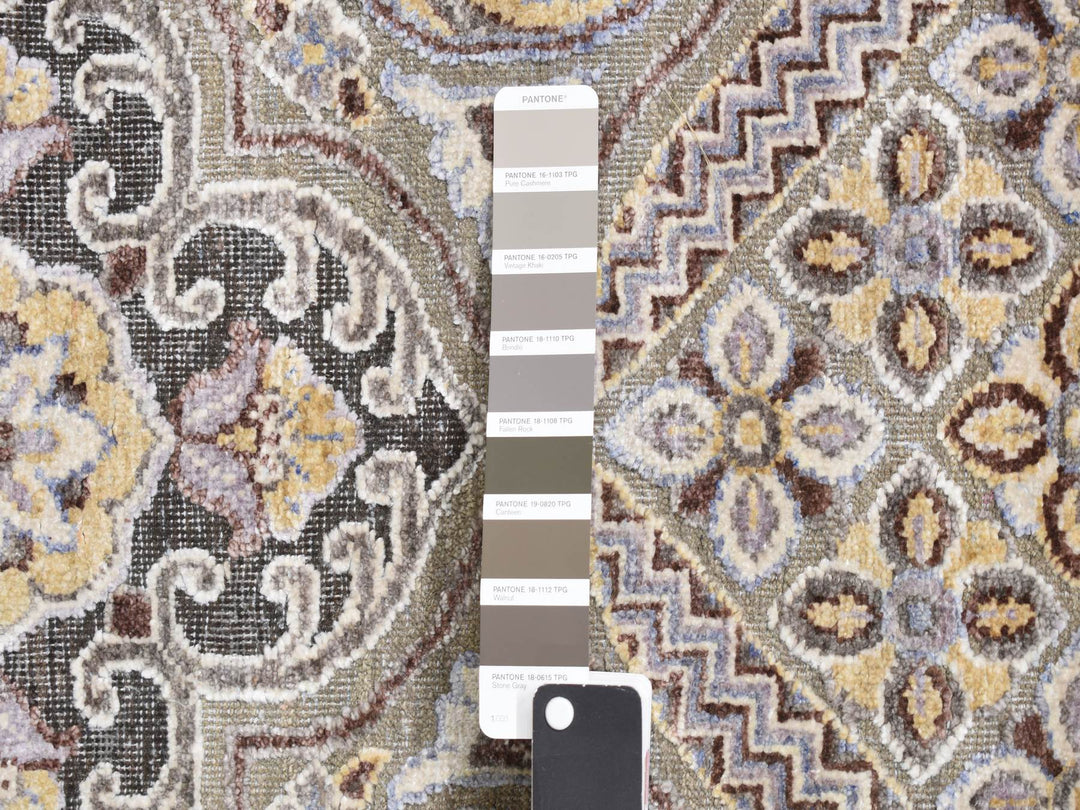 11'10" x 18'6" New Hand Knotted Grey Wool & Silk Rectangle Oriental Rug - MOA10278016