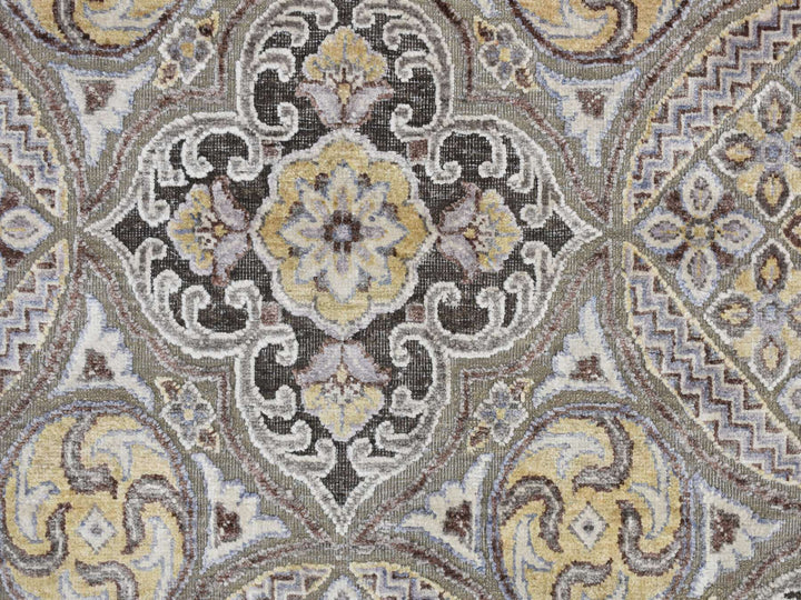 11'10" x 18'6" New Hand Knotted Grey Wool & Silk Rectangle Oriental Rug - MOA10278016