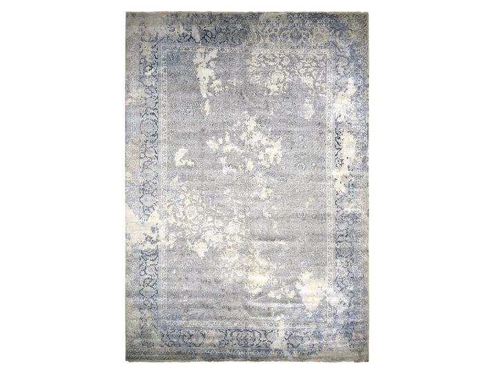 12'0" x 18'0" New Hand Knotted Grey Wool & Silk Rectangle Oriental Rug - MOA10278038