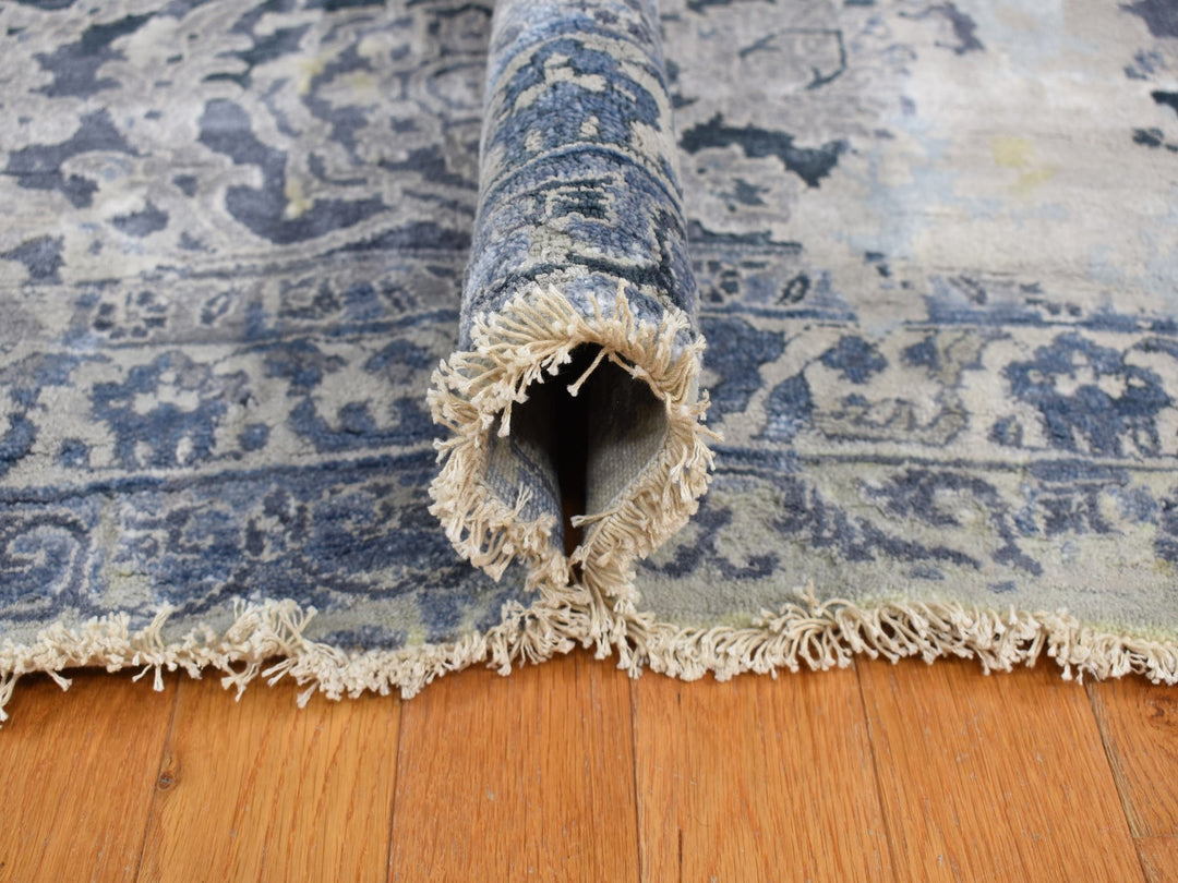 12'0" x 18'0" New Hand Knotted Grey Wool & Silk Rectangle Oriental Rug - MOA10278038