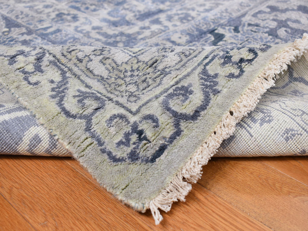 12'0" x 18'0" New Hand Knotted Grey Wool & Silk Rectangle Oriental Rug - MOA10278038