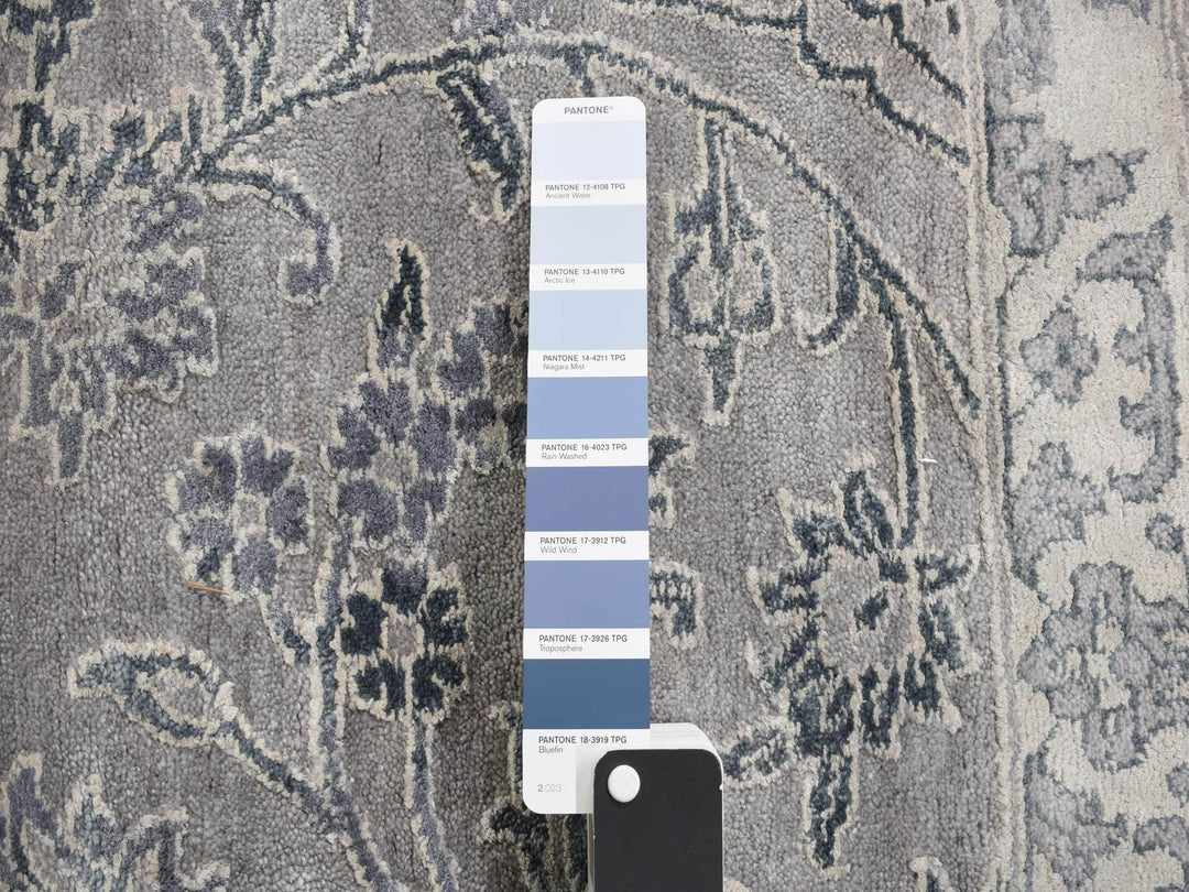 12'0" x 18'0" New Hand Knotted Grey Wool & Silk Rectangle Oriental Rug - MOA10278038