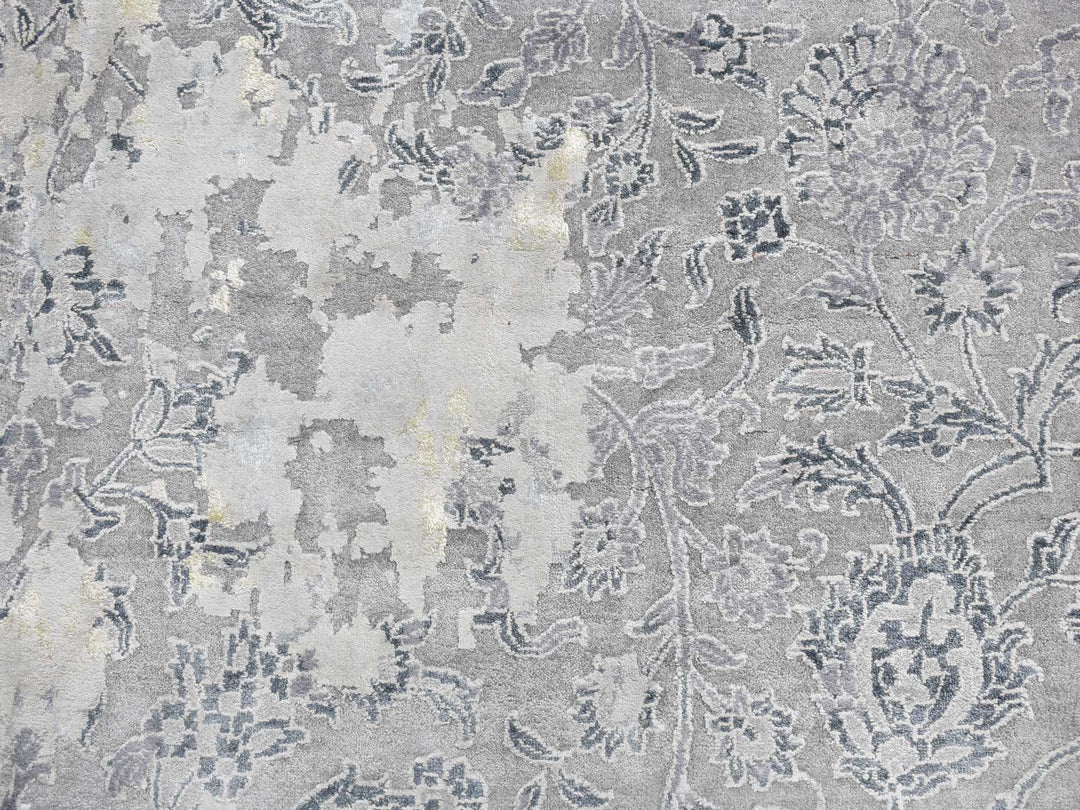 12'0" x 18'0" New Hand Knotted Grey Wool & Silk Rectangle Oriental Rug - MOA10278038