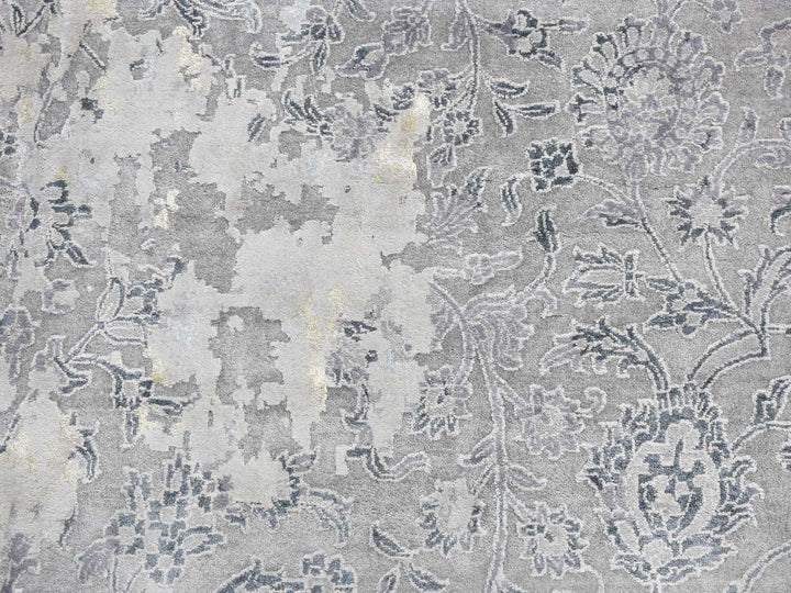 12'0" x 18'0" New Hand Knotted Grey Wool & Silk Rectangle Oriental Rug - MOA10278038