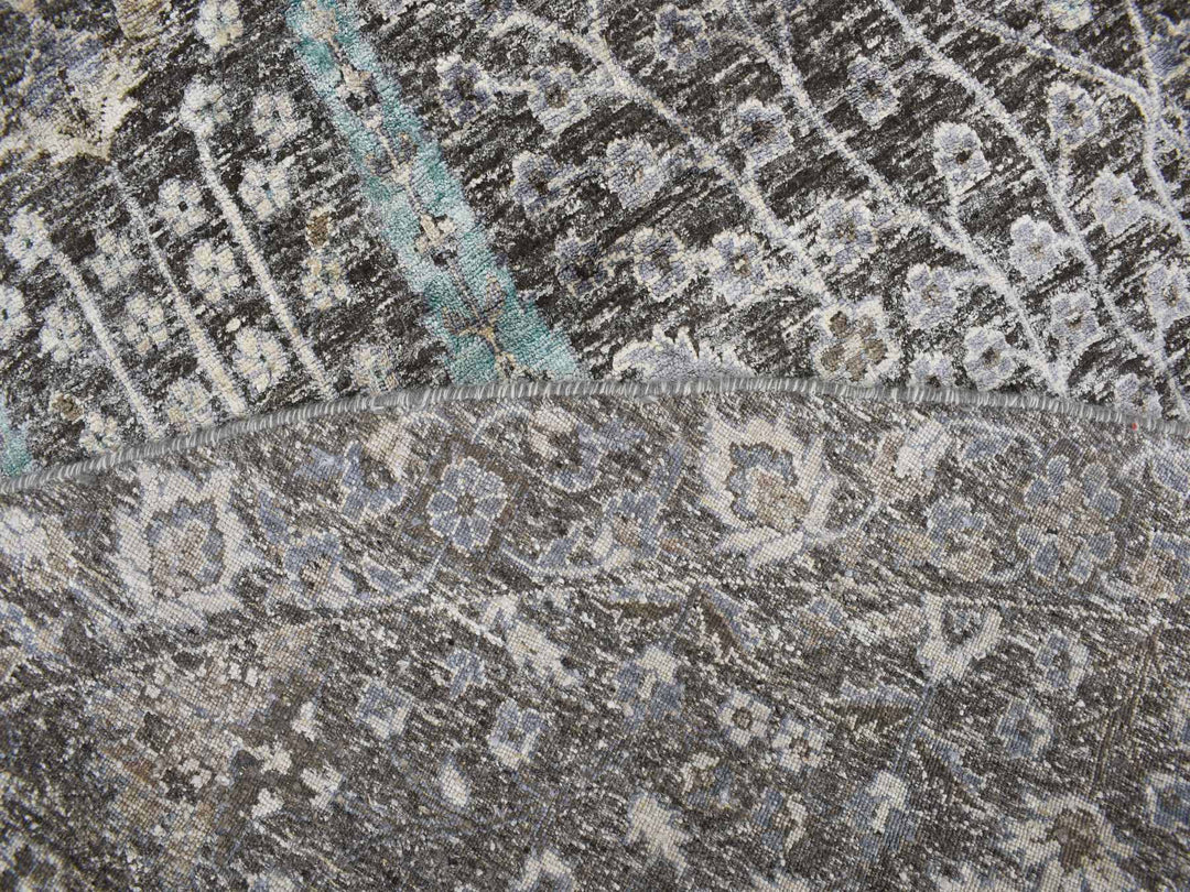 11'9" x 11'9" New Hand Knotted Black Wool & Silk Round Oriental Rug - MOA10278043