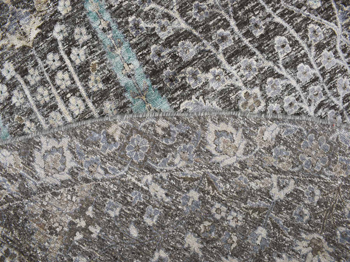 11'9" x 11'9" New Hand Knotted Black Wool & Silk Round Oriental Rug - MOA10278043