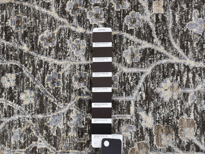 11'9" x 11'9" New Hand Knotted Black Wool & Silk Round Oriental Rug - MOA10278043