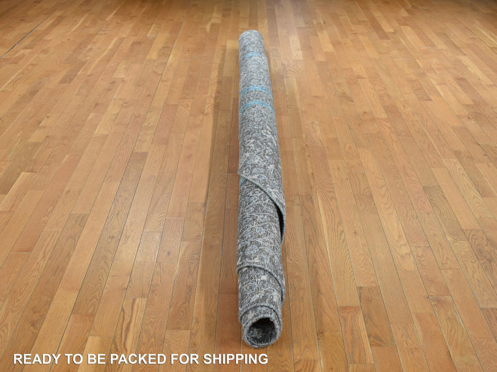 11'9" x 11'9" New Hand Knotted Black Wool & Silk Round Oriental Rug - MOA10278043