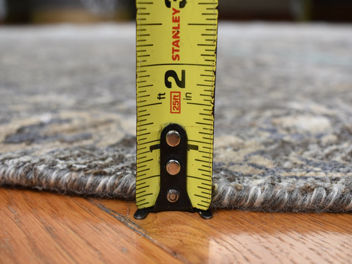 11'9" x 11'9" New Hand Knotted Black Wool & Silk Round Oriental Rug - MOA10278043