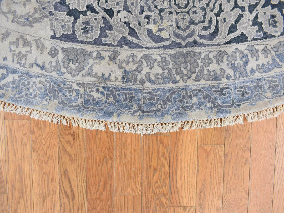 11'10" x 11'10" New Hand Knotted Grey Wool & Silk Round Oriental Rug - MOA10278065