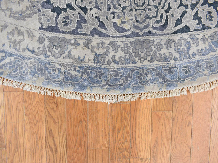 11'10" x 11'10" New Hand Knotted Grey Wool & Silk Round Oriental Rug - MOA10278065