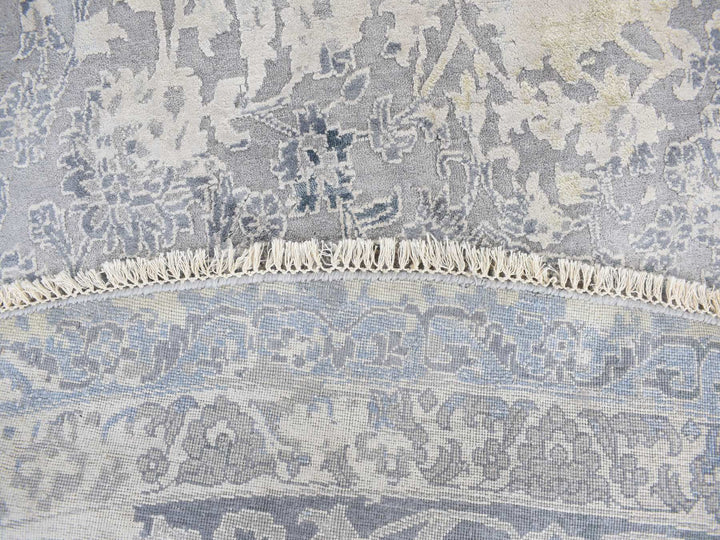 11'10" x 11'10" New Hand Knotted Grey Wool & Silk Round Oriental Rug - MOA10278065