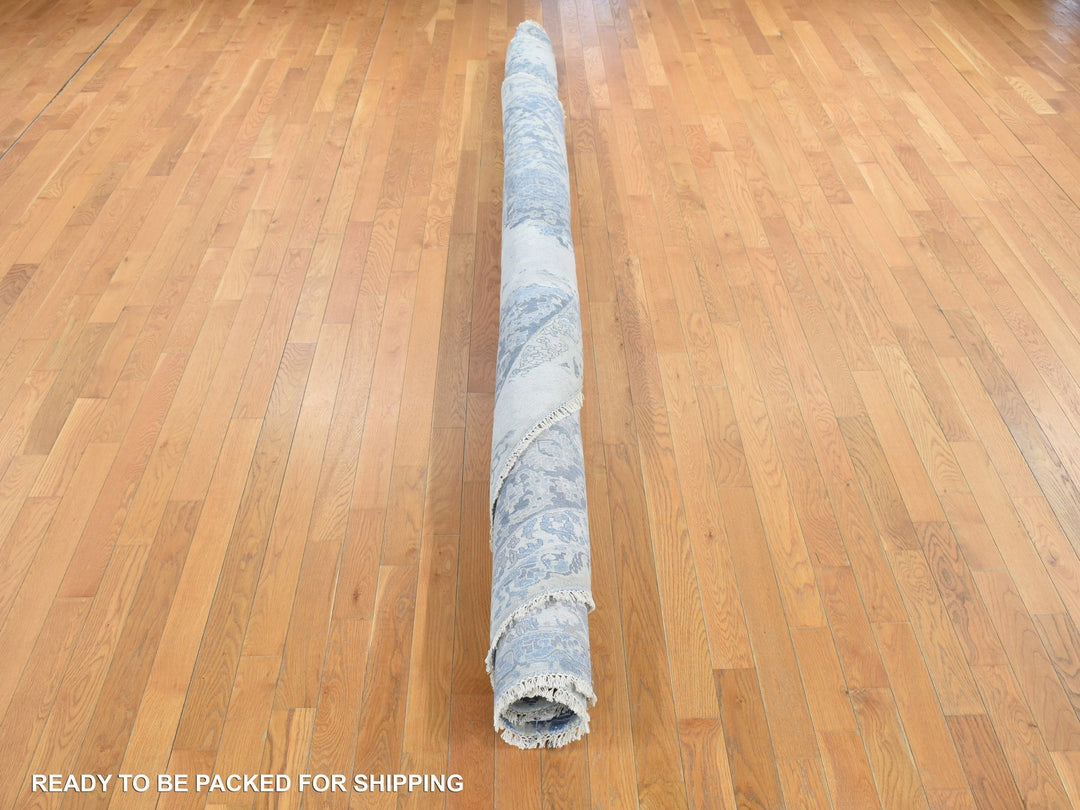 11'10" x 11'10" New Hand Knotted Grey Wool & Silk Round Oriental Rug - MOA10278065