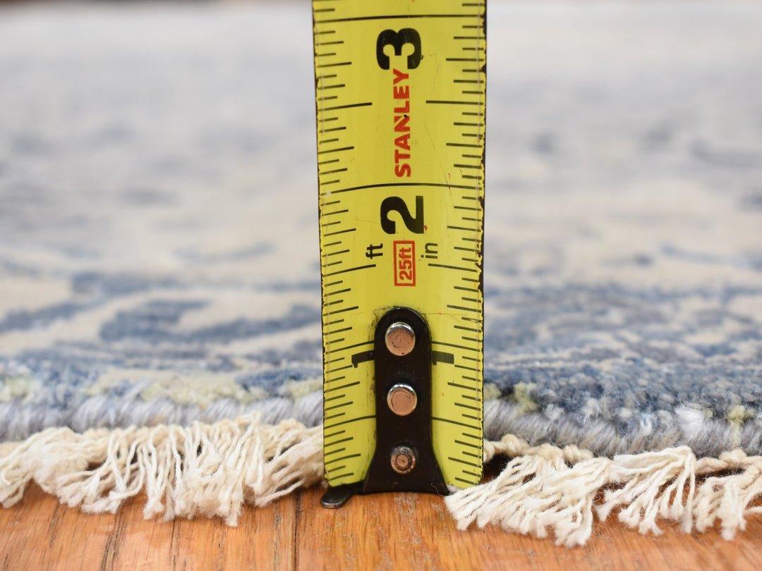 11'10" x 11'10" New Hand Knotted Grey Wool & Silk Round Oriental Rug - MOA10278065