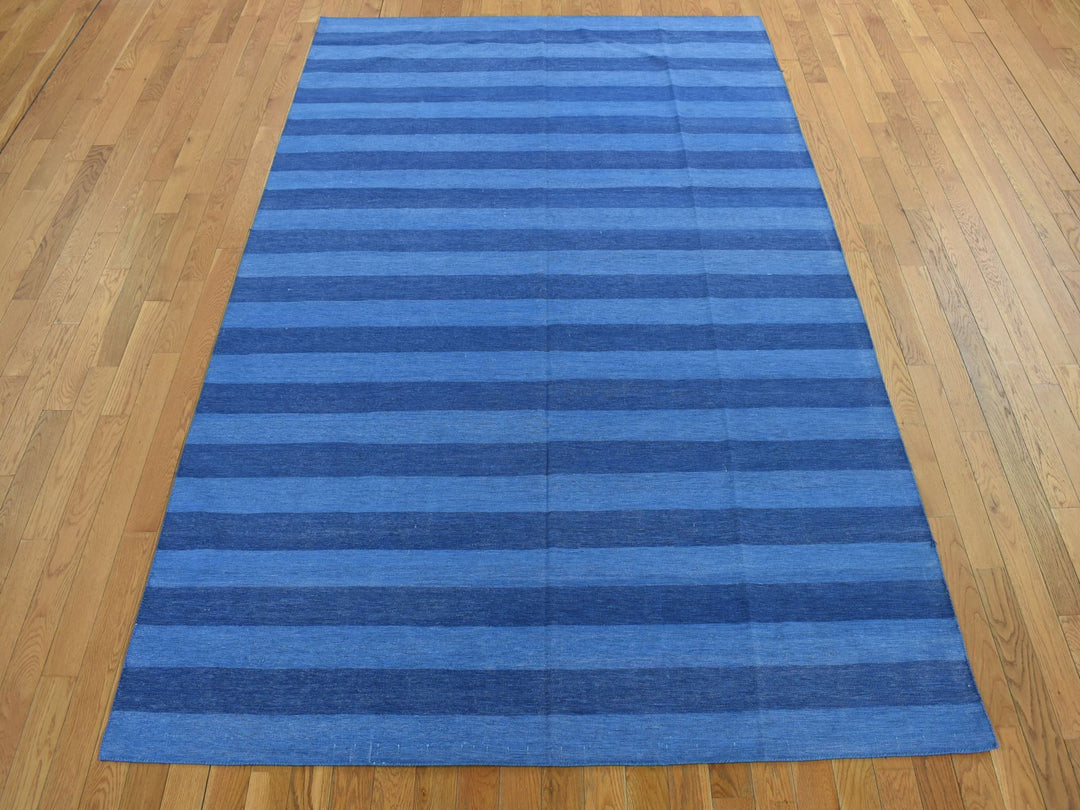 6'0" x 9'0" New Hand Woven Blue Cotton Rectangle Oriental Rug - MOA10278159