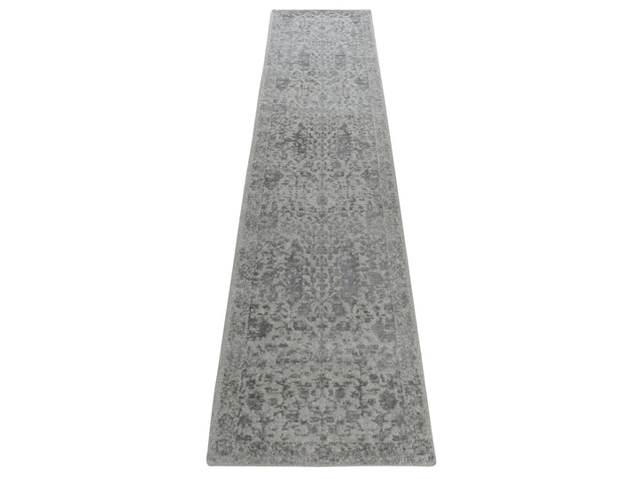 2'5" x 12'0" New Hand Loomed Grey Wool & Silk Runner Oriental Rug - MOA10278245