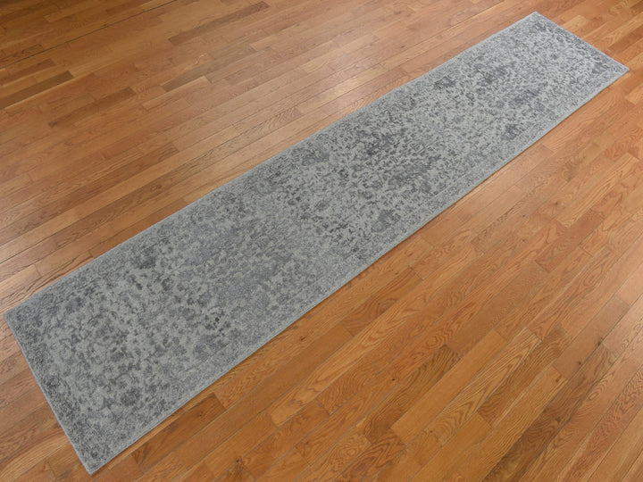 2'5" x 12'0" New Hand Loomed Grey Wool & Silk Runner Oriental Rug - MOA10278245
