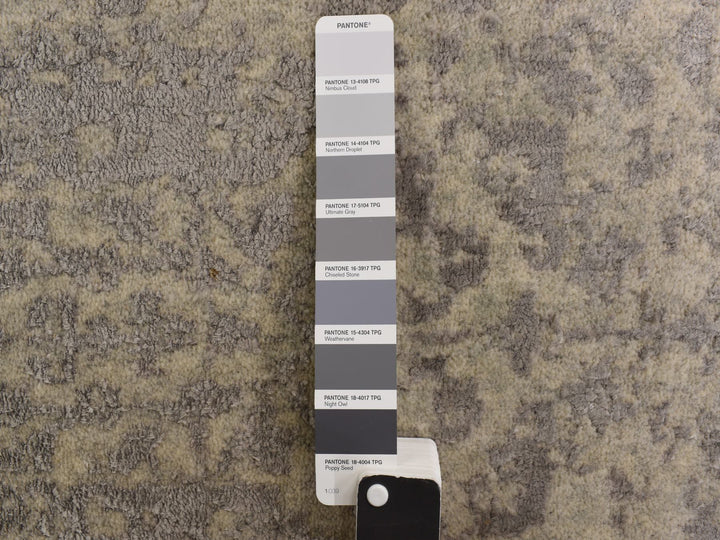 2'5" x 12'0" New Hand Loomed Grey Wool & Silk Runner Oriental Rug - MOA10278245