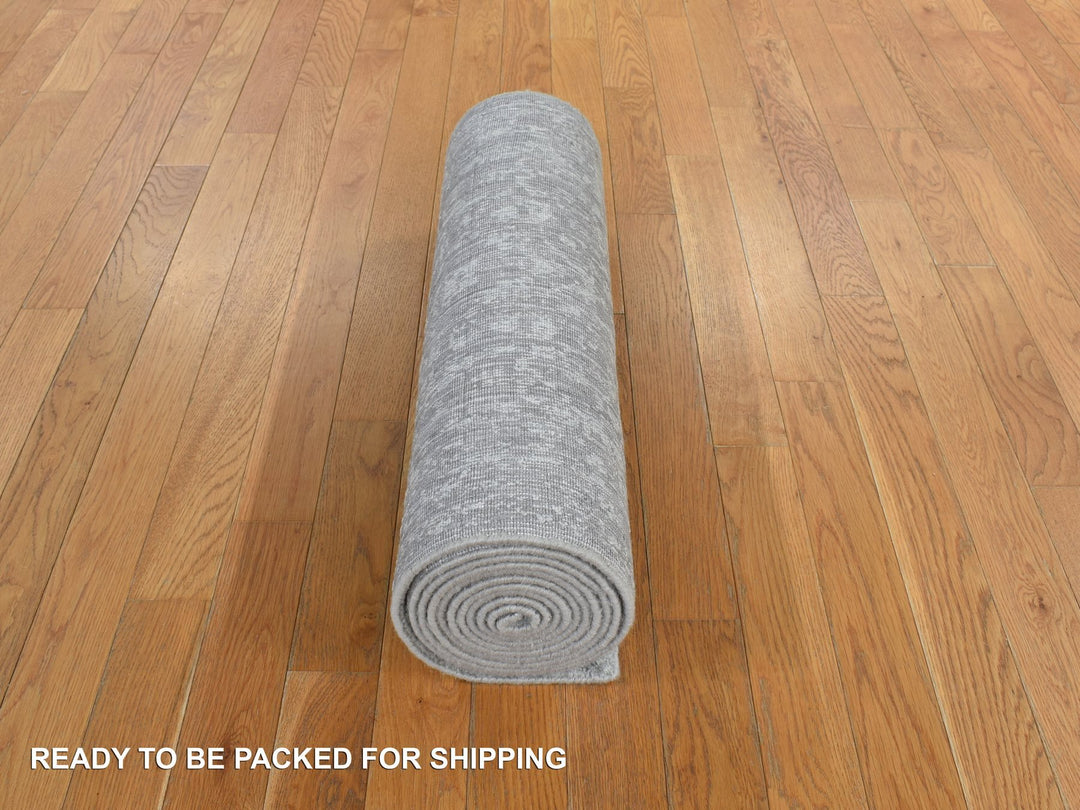 2'5" x 12'0" New Hand Loomed Grey Wool & Silk Runner Oriental Rug - MOA10278245