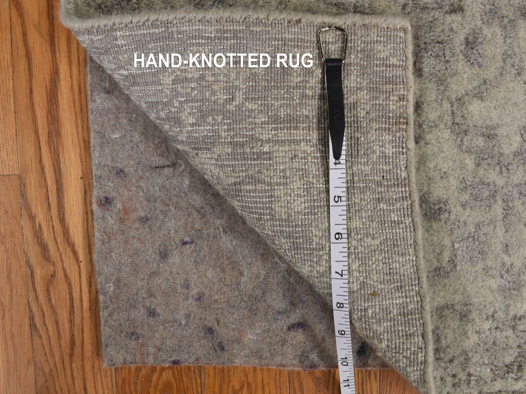 2'5" x 12'0" New Hand Loomed Grey Wool & Silk Runner Oriental Rug - MOA10278245