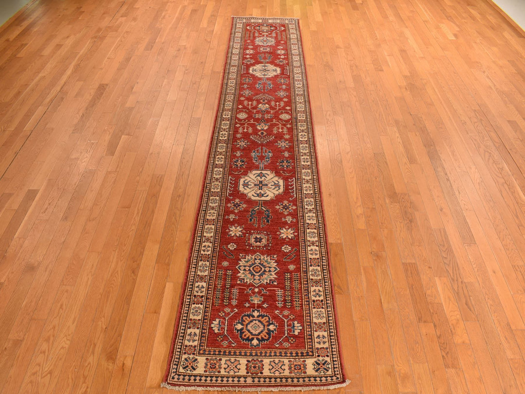 2'7" x 13'1" New Hand Knotted Red Wool Runner Oriental Rug - MOA10278251