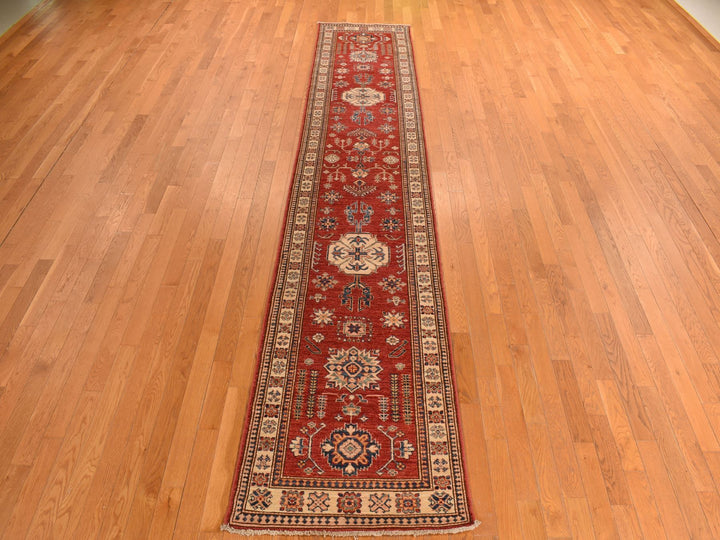 2'7" x 13'1" New Hand Knotted Red Wool Runner Oriental Rug - MOA10278251