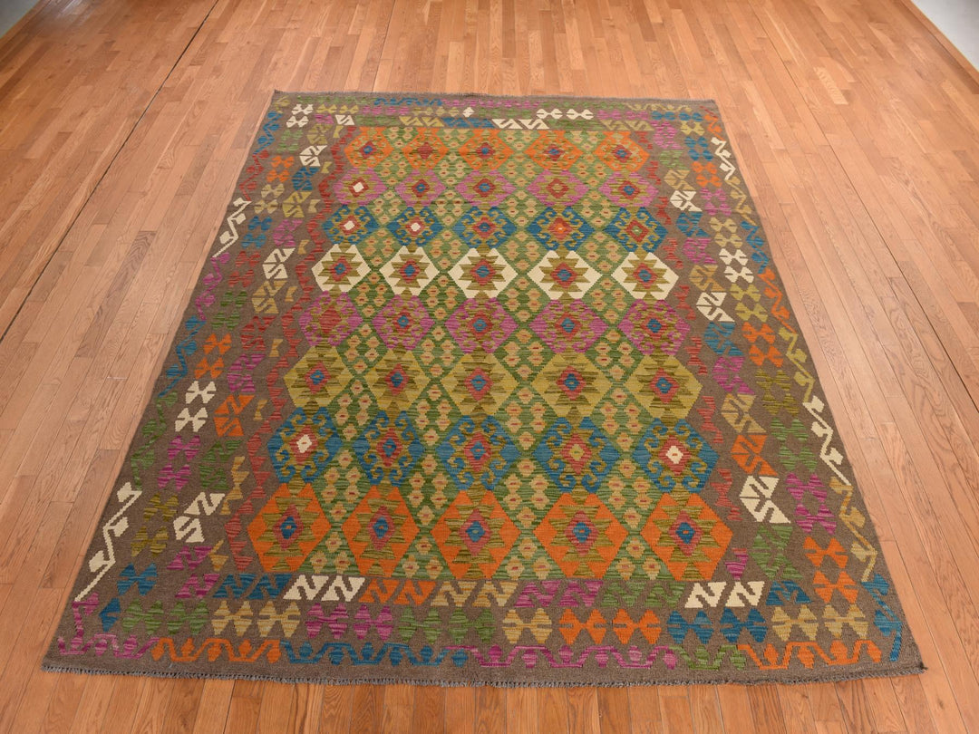 8'2" x 9'6" New Hand Woven Brown Wool Rectangle Oriental Rug - MOA10278343