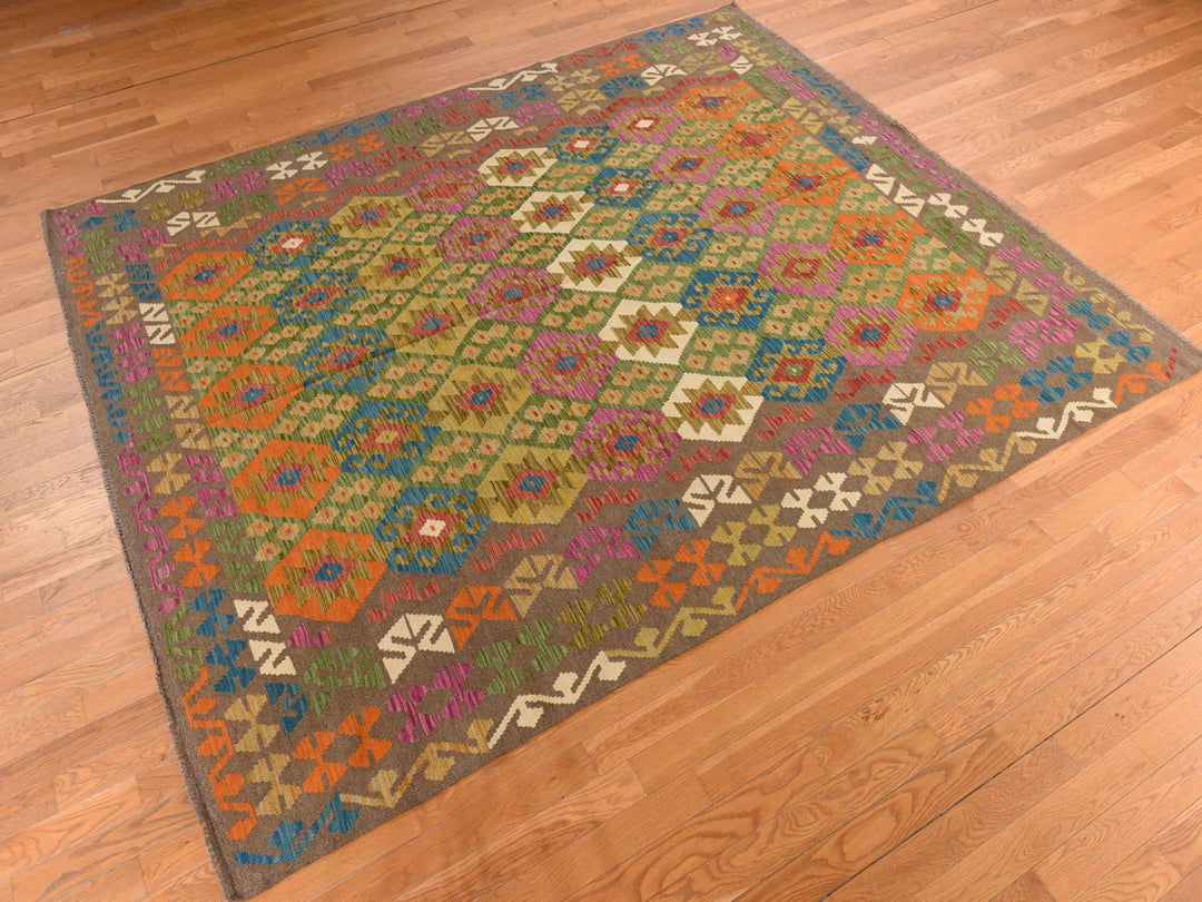 8'2" x 9'6" New Hand Woven Brown Wool Rectangle Oriental Rug - MOA10278343