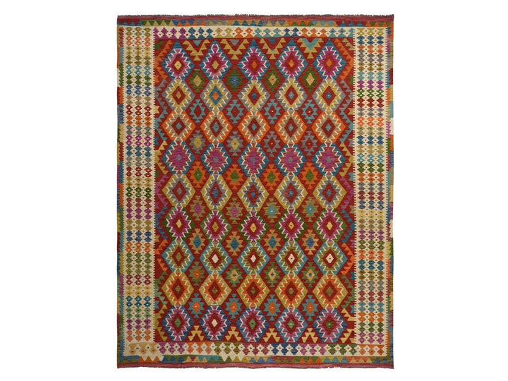 8'6" x 11'0" New Hand Woven Red Wool Rectangle Oriental Rug - MOA10278344