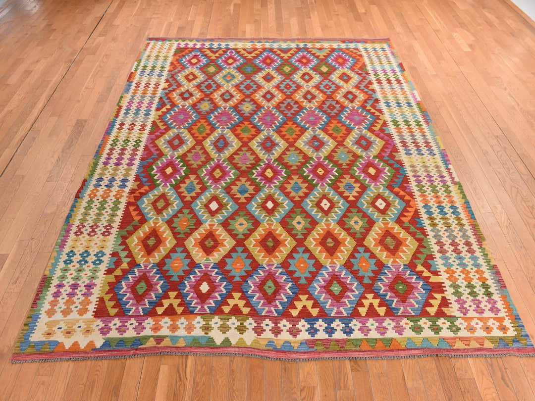 8'6" x 11'0" New Hand Woven Red Wool Rectangle Oriental Rug - MOA10278344