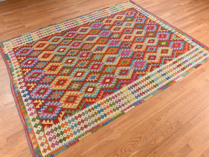 8'6" x 11'0" New Hand Woven Red Wool Rectangle Oriental Rug - MOA10278344