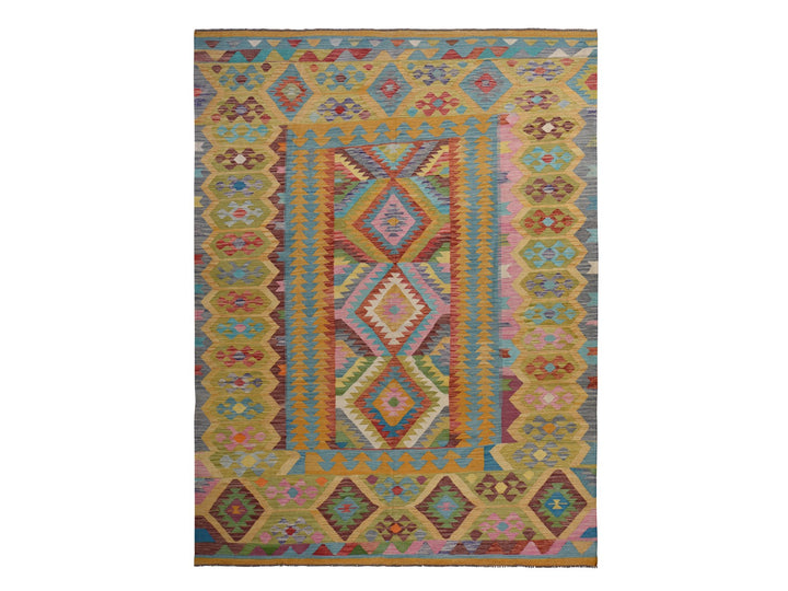 8'3" x 11'2" New Hand Woven Green Wool Rectangle Oriental Rug - MOA10278345