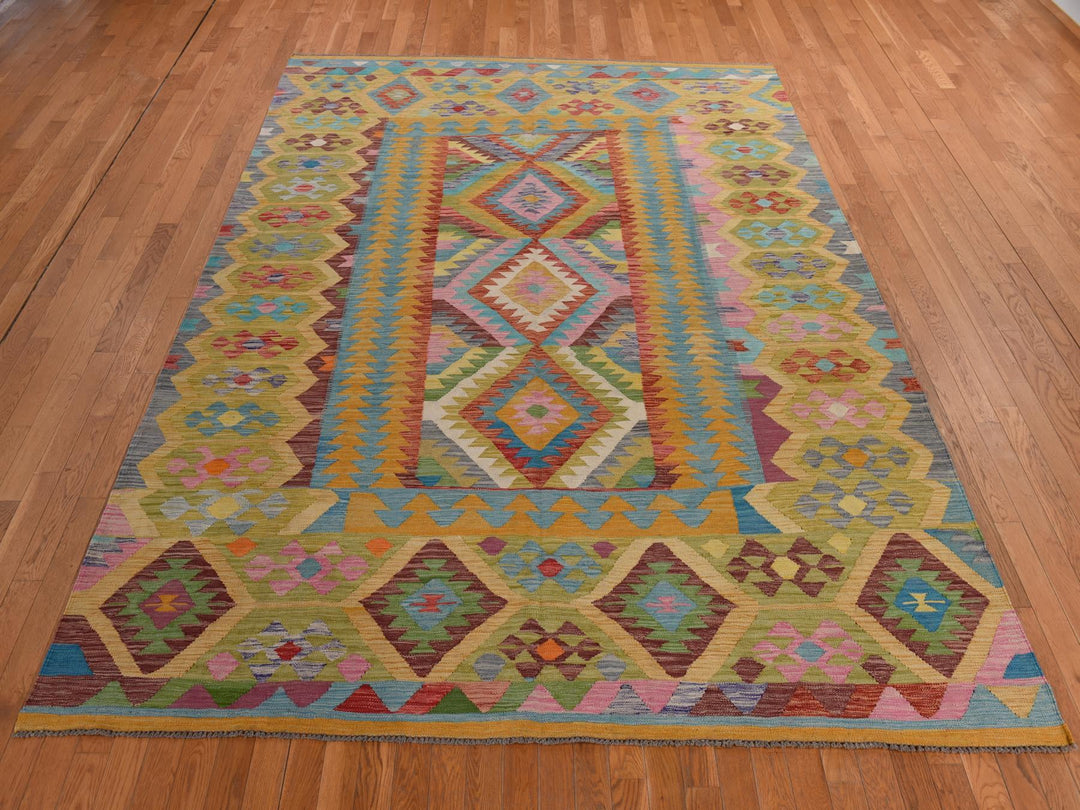 8'3" x 11'2" New Hand Woven Green Wool Rectangle Oriental Rug - MOA10278345