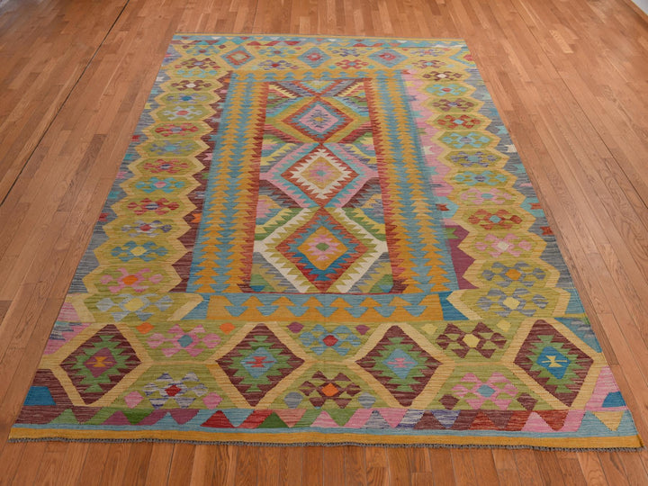 8'3" x 11'2" New Hand Woven Green Wool Rectangle Oriental Rug - MOA10278345