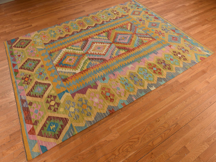 8'3" x 11'2" New Hand Woven Green Wool Rectangle Oriental Rug - MOA10278345