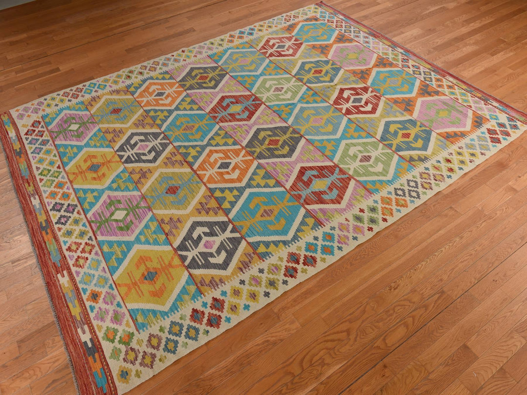 8'4" x 10'10" New Hand Woven Ivory Wool Rectangle Oriental Rug - MOA10278346