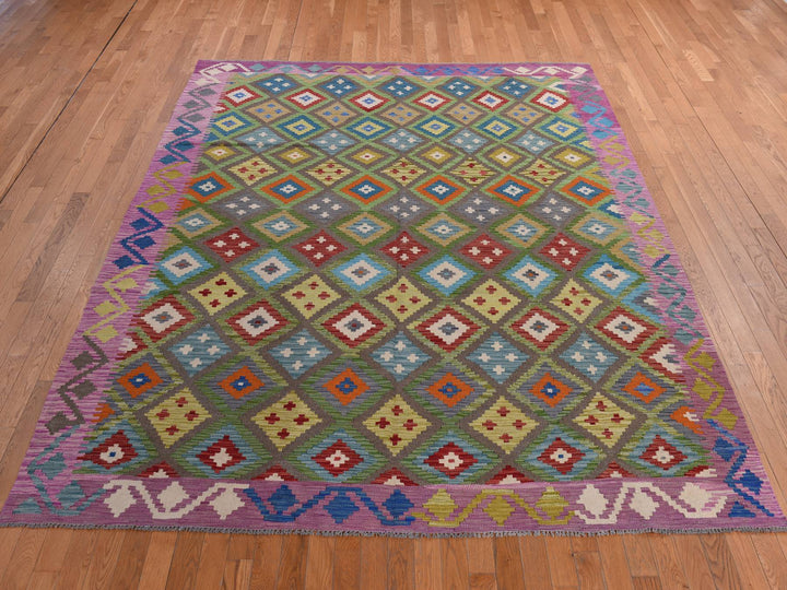 8'4" x 9'10" New Hand Woven Green Wool Rectangle Oriental Rug - MOA10278347