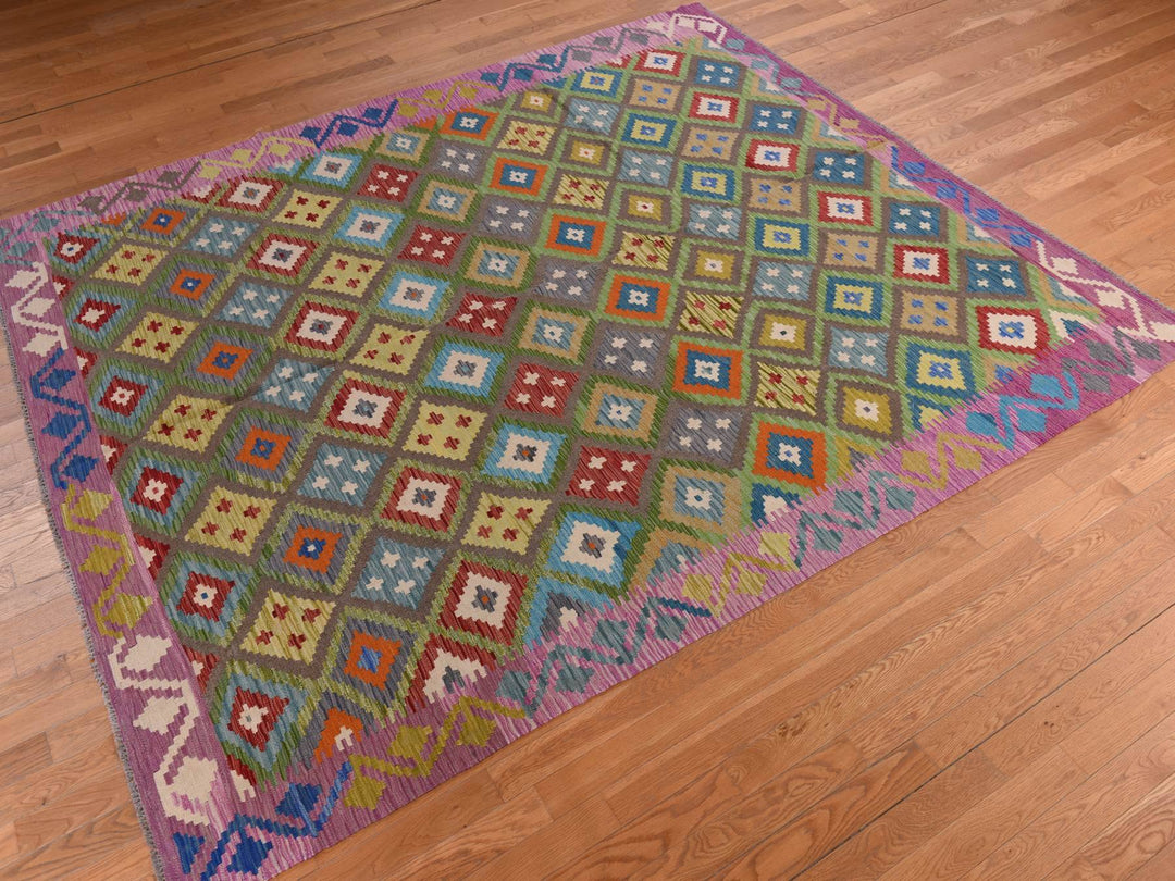 8'4" x 9'10" New Hand Woven Green Wool Rectangle Oriental Rug - MOA10278347