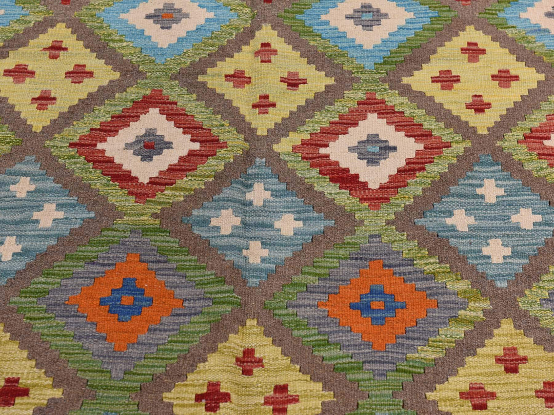 8'4" x 9'10" New Hand Woven Green Wool Rectangle Oriental Rug - MOA10278347