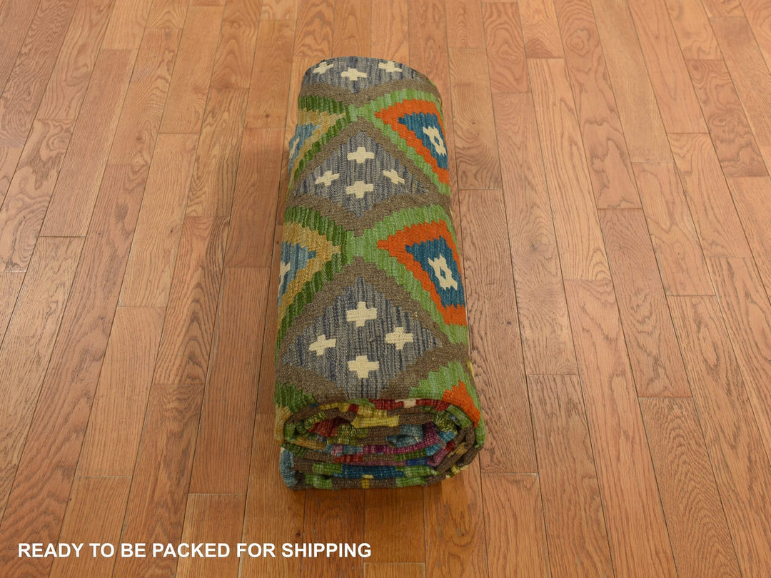 8'4" x 9'10" New Hand Woven Green Wool Rectangle Oriental Rug - MOA10278347