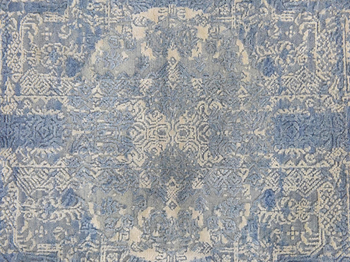 4'0" x 4'0" New Hand Knotted Blue Wool & Pure Silk Round Oriental Rug - MOA10278461
