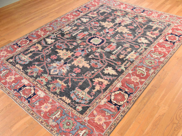 8'10" x 11'10" New Hand Knotted Grey Wool Rectangle Oriental Rug - MOA10278488