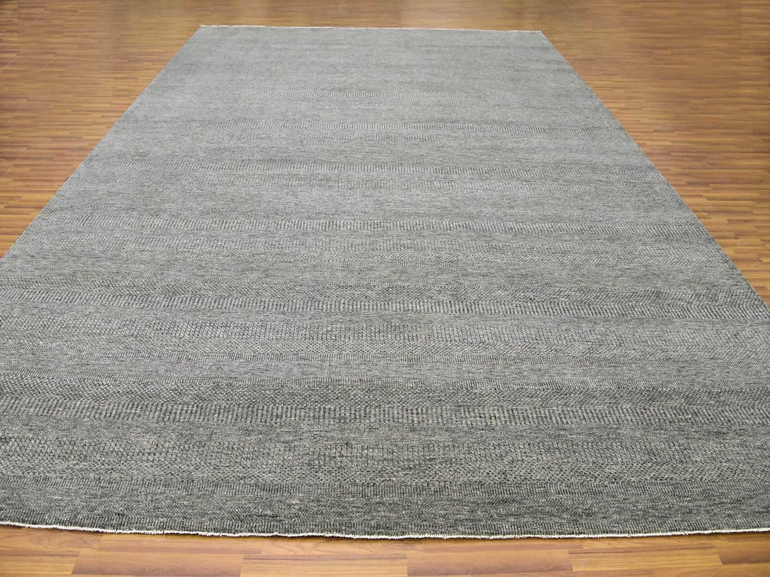 12'1" x 18'2" New Hand Knotted Grey Wool Rectangle Oriental Rug - MOA10279450