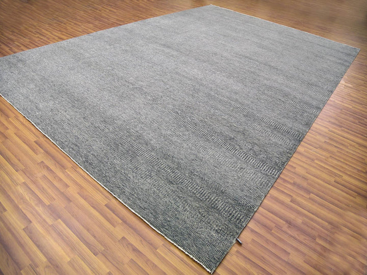 12'1" x 18'2" New Hand Knotted Grey Wool Rectangle Oriental Rug - MOA10279450