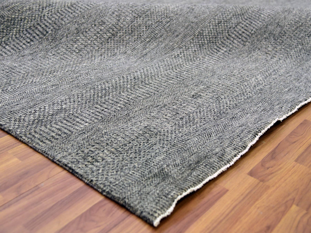 12'1" x 18'2" New Hand Knotted Grey Wool Rectangle Oriental Rug - MOA10279450