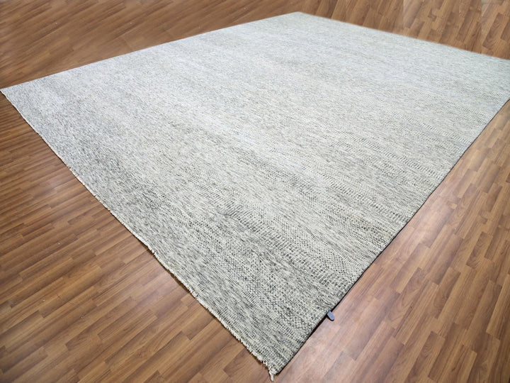 13'11" x 18'0" New Hand Knotted Grey Wool Rectangle Oriental Rug - MOA10279510