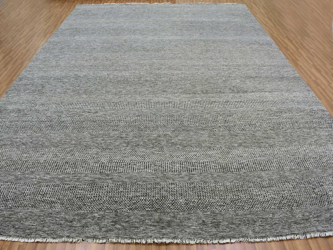 14'1" x 18'2" New Hand Knotted Grey Wool Rectangle Oriental Rug - MOA10279588